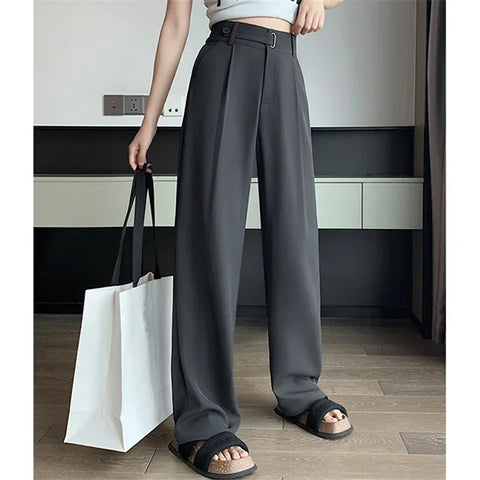 High Quality Casual Suit Wide Leg Pants Women Elegant 2025 Spring Summer Fashion Solid Color High Waist Loose Outwear Trousers