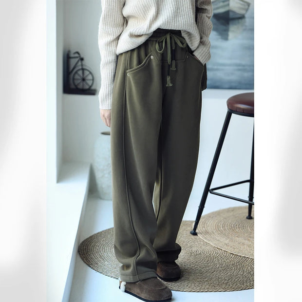 MICOCO K8063C Artistic temperament simple with thick loose high-waisted lean banana sweatpants