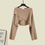 Women Spring Autumn New Vintage O-Neck Knit Sweater+sexy Sling Skirt 2-piece Suit Korean Chic Short Pullover Dress Matching Set