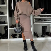 Women's 2 Piece Dress Outfits Bodycon Sleeveless Sweatshirt Dress Set and Long Sleeve Sweatshirt