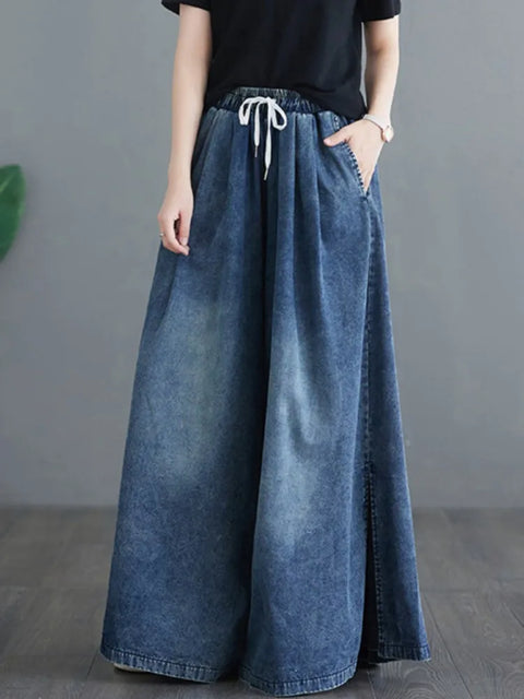 Oversized Jeans Spring Summer Long Wide Leg Pant Women Loose Pleated Fashion Split Ladies Trousers Elastic High Waist Woman Pant