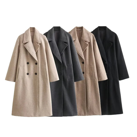 PB&ZA  2023 Autumn/Winter New Women's Wear New Fashion Casual Versatile Soft Loose Long Coat Coat