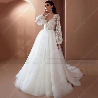 Sexy V-Neck Sleeveless Women Wedding Dresses Popular A-Line Tulle Bride Gowns Plus Size Party Vestidos De Novias 2025 Customized