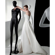 French Luxury White Satin Trailing Wedding Dresses for Bride 2022 Women Elegant Sexy Strapless Long Prom Party Dress vestidos