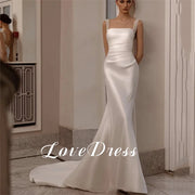 Customized Love Elegant Spaghetti Straps Sequin Bead Mermaid Stain Wedding Dress Gorgeous Backless Floor Length Bride GownS Robe