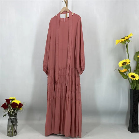 Ramadan Chiffon Kaftan Abaya Dubai Luxury Muslim Women Dress Kebaya Caftan Marocain Femme Modest Robe Islam Clothing Vestido