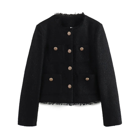 Chic Female Tweed Basic Jacket Coat Women Clothing Woolen Outerwear Long Sleeve Front Button Female Outerwear Chic Tops