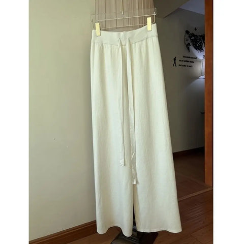 Korean Fashion Simple Knit Wide-leg Pants Women's Autumn Winter High-waisted Moped Thick Casual Pants Straight Pants