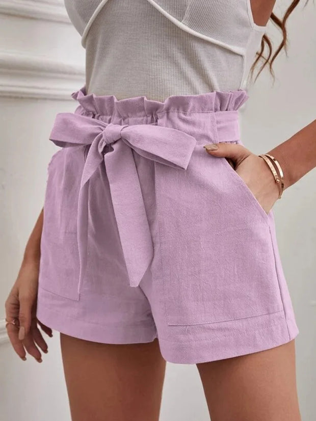 Stylish Solid Color White Shorts Women Pocket Drawstring Casual short Pants Summer Daily Pants