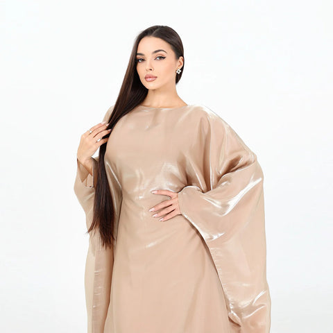 Dubai Ramadan Shiny Satin Abaya Muslim Batwing Sleeve Maxi Dress Kebaya Women Kaftan Arab Robe Islamic Musulmane Femme Vestidos