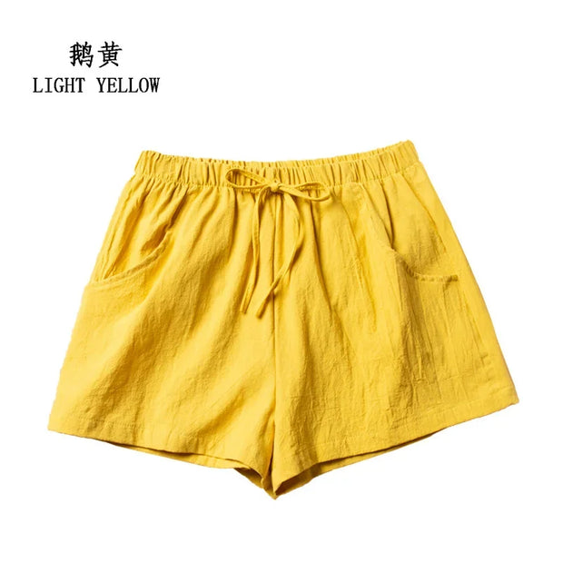 Cotton Linen Shorts Women's Sports Shorts Summer Solid High Waist Black Shorts Women Fashion Plus Size Casual Basic Short Pants