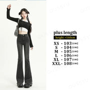 OUSSYU Summer Flared Jeans Women Cotton Vintage Blue Denim Pants Streetwear Elastic High Waist Slim Harajuku Trousers