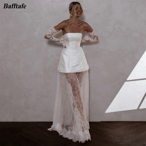 Toofgon A Line Satin Lace Wedding Dresses Detachable Long Sleeves Customized Women Bridal Wedding Gowns Photography robe mariee