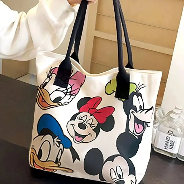 New Disney Minnie Pluto Cartoon Large Capacity Women's Canvas Bag Hand Shopping Bag Shoulder Bag Shopping Handbag