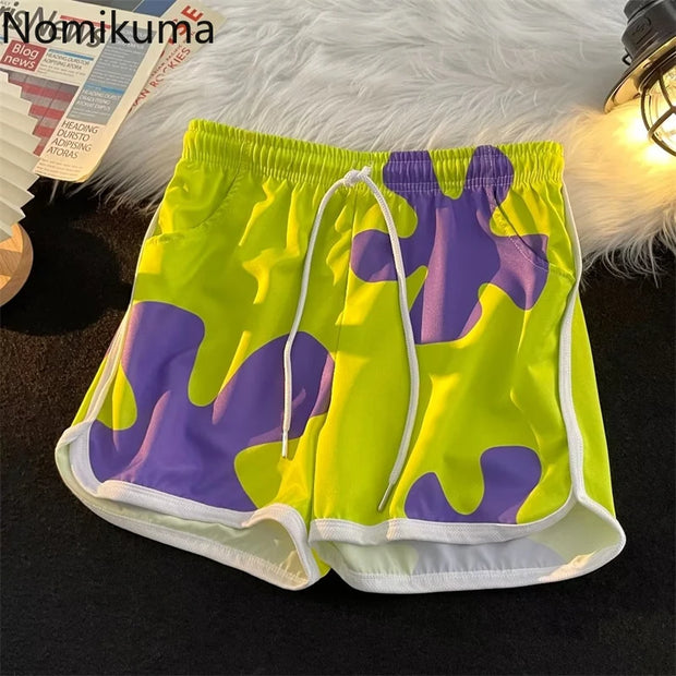 Beach Style Shorts for Women Fashion Summer Streetwear BF Y2k Pants Cartoon Print Casual Short Mujer Pantalones Cortos De Mujer