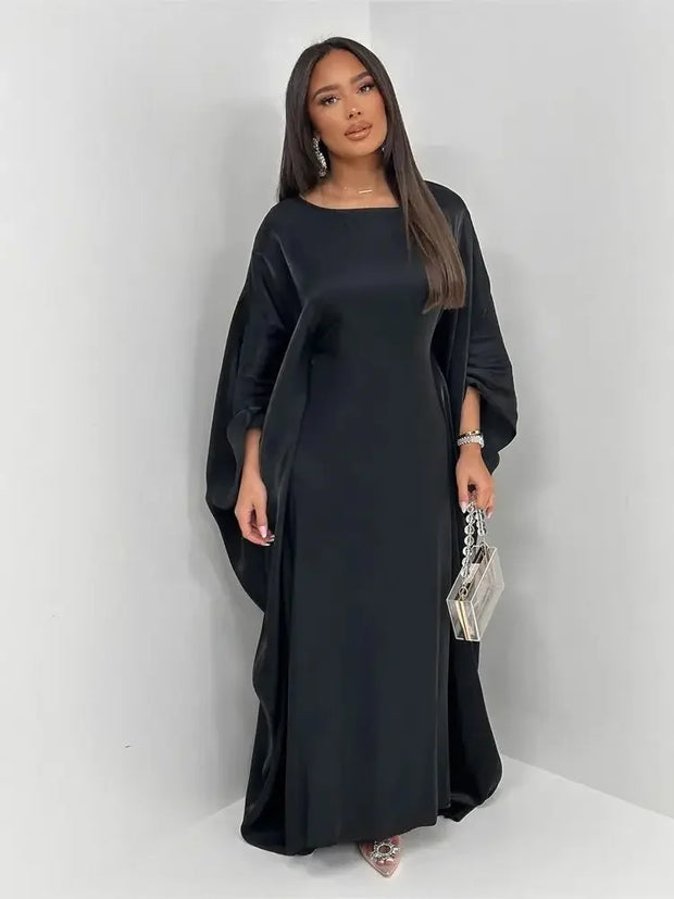 Ramadan Eid Summer Satin Batwing Abaya Dubai Women Islam Muslim Maxi Kaftan Dresses Kebaya Caftan Marocain Robe Femme Musulmane