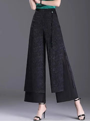 Split Jacquard Weave Wide Leg Pants Women Casual High Waist Baggy Straight Pantalones Spring Fall Loose Ankle Length Calca New