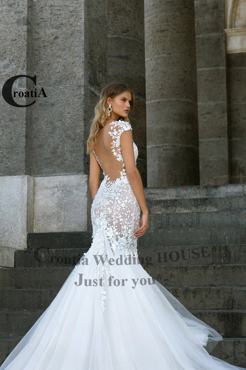 Croadia Luxury Mermaid Netting Wedding Dresses Sweetheart Applique Marriage For Women Appliques Vestidos De Novia Customized