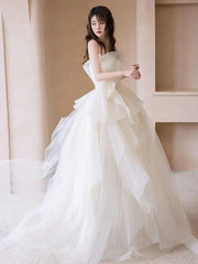 White Strapless Light Wedding Dresses Korean Simple Organza Ball Gown Bride's Wedding Dress Formal Evening Dress for Women boda