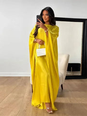 Ramadan Eid Summer Satin Batwing Abaya Dubai Women Islam Muslim Maxi Kaftan Dresses Kebaya Caftan Marocain Robe Femme Musulmane