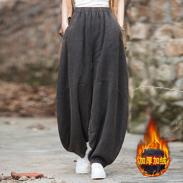 Elegant Women's Cotton Linen Baggy Cargo Pants Vintage Elastic Waist Yoga Trousers Loose Casual Long Wide Leg Oversize Clothes