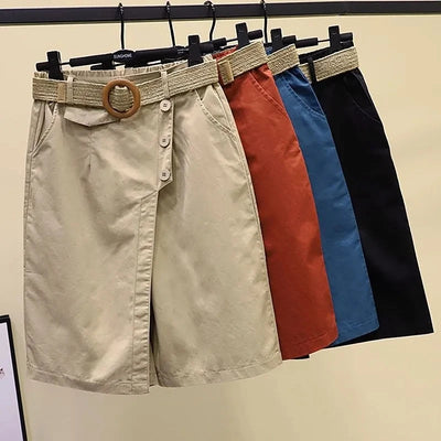 Pants Skirt for Women Shorts Summer Wide Leg Blue High Waist Straight-legged  Pockets Woman Short Black Korean Fashion Culotte