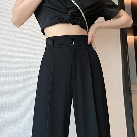 High Quality Casual Suit Wide Leg Pants Women Elegant 2025 Spring Summer Fashion Solid Color High Waist Loose Outwear Trousers