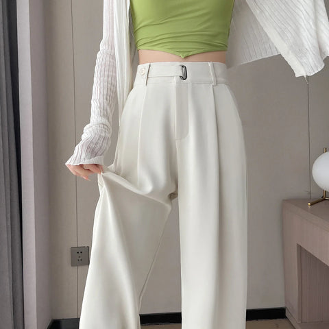 High Quality Casual Suit Wide Leg Pants Women Elegant 2025 Spring Summer Fashion Solid Color High Waist Loose Outwear Trousers