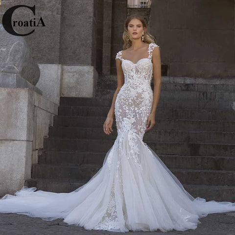 Croadia Luxury Mermaid Netting Wedding Dresses Sweetheart Applique Marriage For Women Appliques Vestidos De Novia Customized