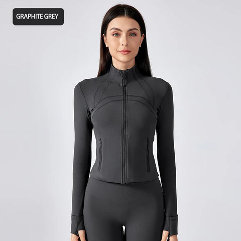 Women's Short Stand Collar Yoga Jacket Slim Fit Zippered Sports Outerwear Running Fitness Cardigan ForGym and Outdoor Activities