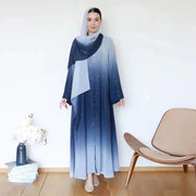 Dubai Luxury Shiny Gradient Color Abaya Open Kimono Muslim Dresses with Scarf Chiffon Modest Robe Khimar Islamic Kebaya Caftan