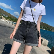 Shorts Women Black Gray Denim Shorts For Women Summer High Waist  Loose Ropa Mujer